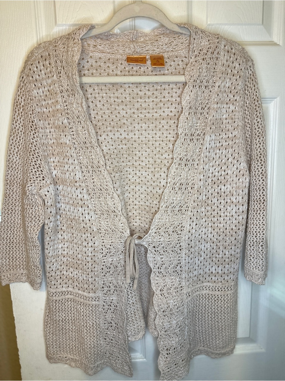Northcrest Open-Knit Tie-Front Cream Cardigan